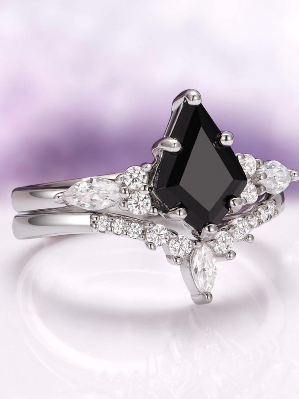 Aquamarise Black Onyx Diamond Ring Set Kite Sterling Silver Unique Jewelry NWOT - Picture 8 of 8